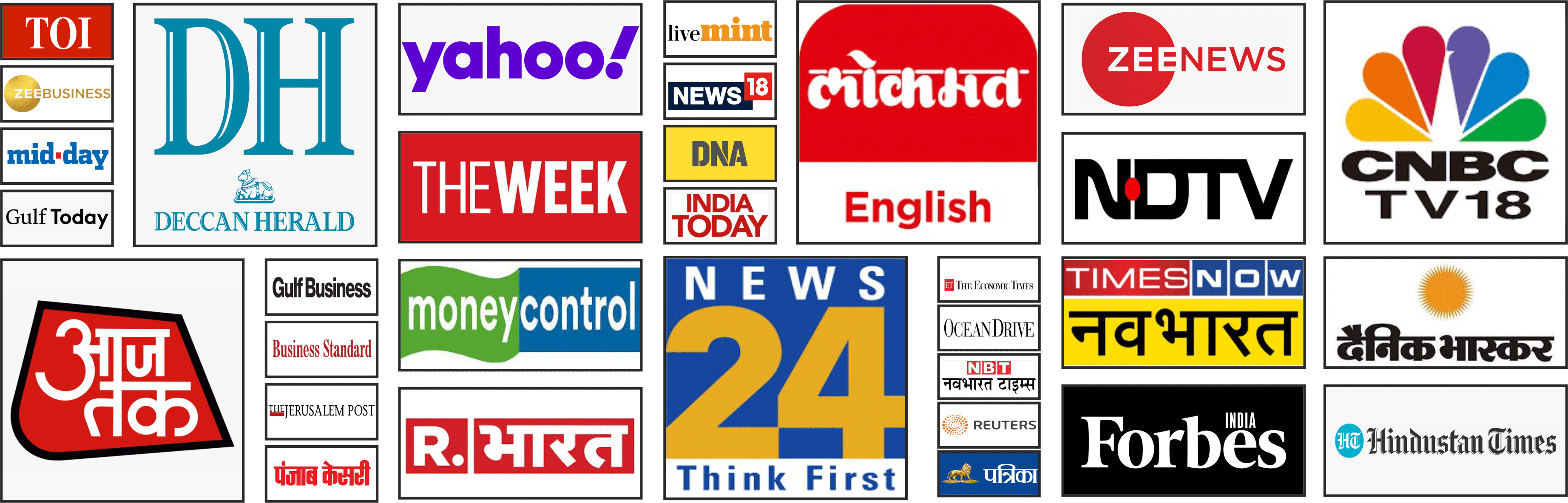 times of india, zee business, gulf today, aaj tak, deccan herald, yahoo, the week, money control, DNA, news 24, lokmat english, NDTV, zee news, forbes, hindustan times, CNBC TV 18 , danik bhaskar